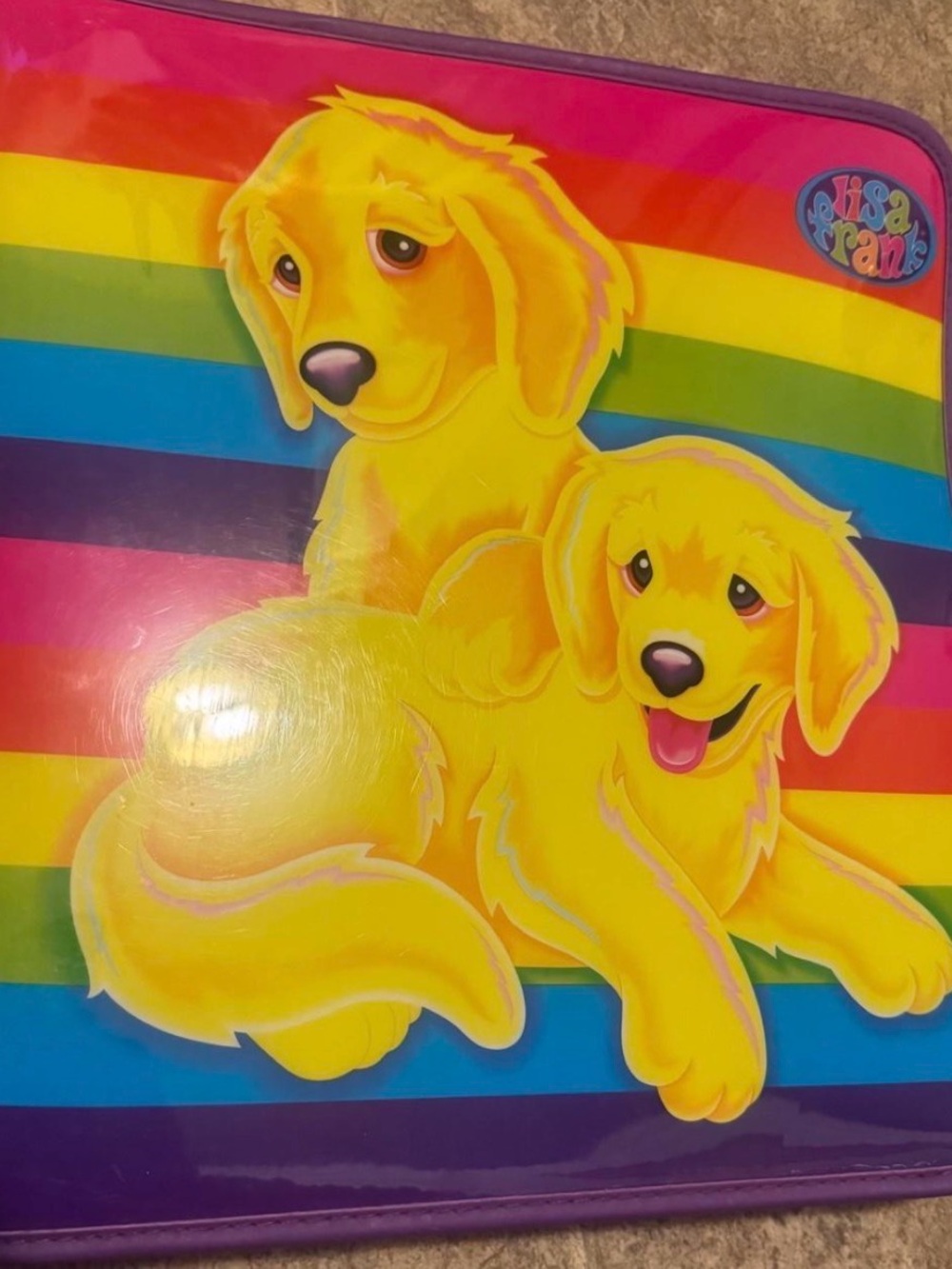 Lisa Frank Bright Yellow Puppy Rainbow Pet Mat